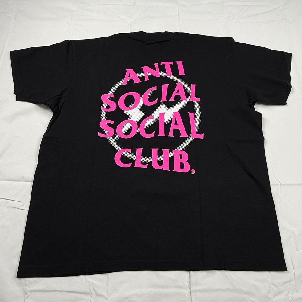 Anti Social Social Club x Fragment Pink Bolt Logo Black T-Shirt Mens XL NEW